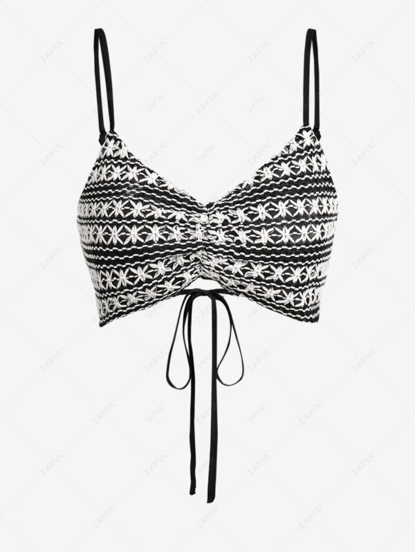 sale ZAFUL Women's Sexy Vacation Spaghetti Strap Ruched Tie Crop Camisole - BLACK L