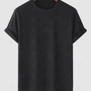 online Men's Basic Solid Color Round Neck Short Sleeve T Shirt - BLACK L