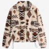 fancy ZAFUL Women's Drop Shoulder Ethnic Aztec Tribal Geo Print Quarter Zip Toggle Drawstring Fluffy Teddy Sweatshirt - LIGHT COFFEE S