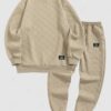 shops Men's Casual Flower Jacquard Textured Crew Neck Pullover Sweatshirt and Flowers Jacquard Slant Pockets Beam Feet Drawstring Jogger Pants Set - COFFEE ONE SIZE