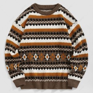 chic ZAFUL Men's Ethnic Aztec Printed Knitted Round Neck Pullover Sweater - MULTI-A L