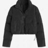 ladies Women's Daily Streetwear Quilted Padded Puffer Zip Up Solid Color Zippered Pockets Jacket - BLACK M