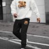 shop Men's Cartoon Bear Letter Graphic Pattern Kangaroo Pocket Fleece-lined Hoodie and Beam Feet Drawstring Jogger Pants Set - MULTI-A XXL