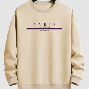 outfits Men's PARIS Letter Graphic Printed Crew Neck Pullover Sweatshirt - LIGHT COFFEE XL