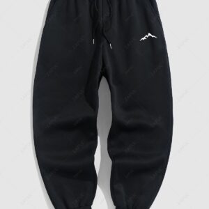 sale Men's Minimalist Style Mountain Graphic Pattern Fuzzy Fleece-lined Drawstring Jogger Sweatpants - BLACK 2XL