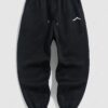 sale Men's Minimalist Style Mountain Graphic Pattern Fuzzy Fleece-lined Drawstring Jogger Sweatpants - BLACK 2XL