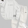 outfit Men's Letter Printed Fleece-lined Crew Neck Sweatshirt And Mountain Graphic Pattern Drawstring Jogger Sweatpants Set - CRYSTAL CREAM ONE SIZE